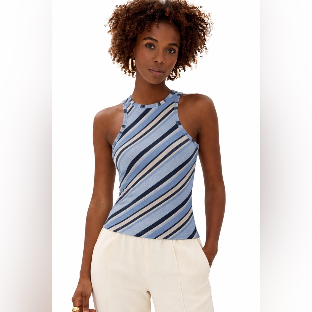 Free People Sidelines Racerback Tank Top Blue Stripes XS